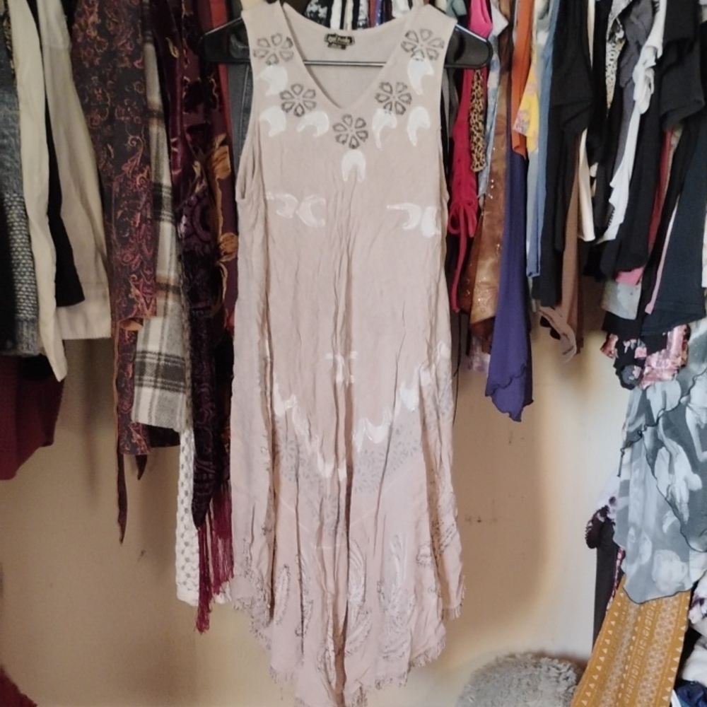 Tan Asymmetrical Embellished Sundress